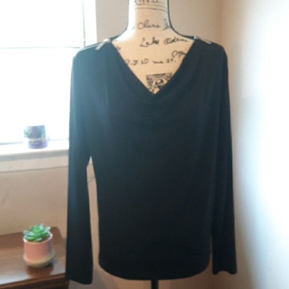 MICHAEL KORS BLACK BEAUTIFUL COWLNECK BLOUSE MEDIUM - Picture 1 of 5